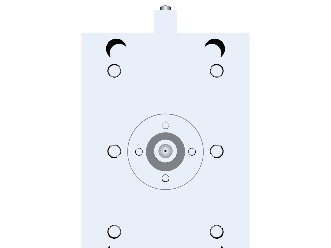 Widok z gory — layout gniazd, pierscien centrujacy