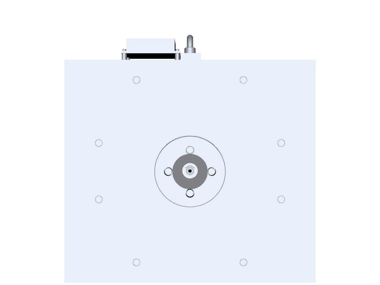 Widok z gory — layout gniazd, pierscien centrujacy