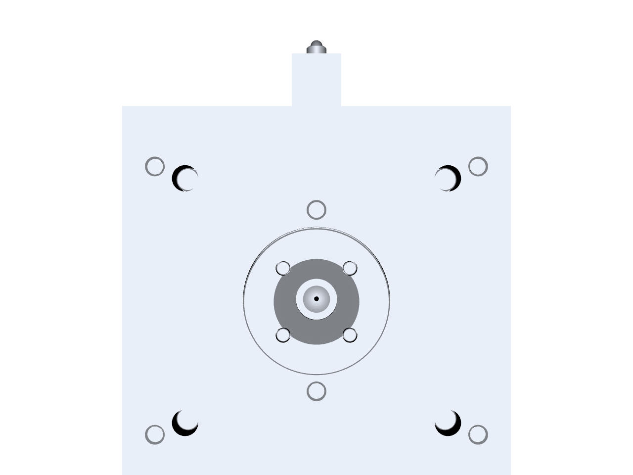 Widok z gory — layout gniazd, pierscien centrujacy