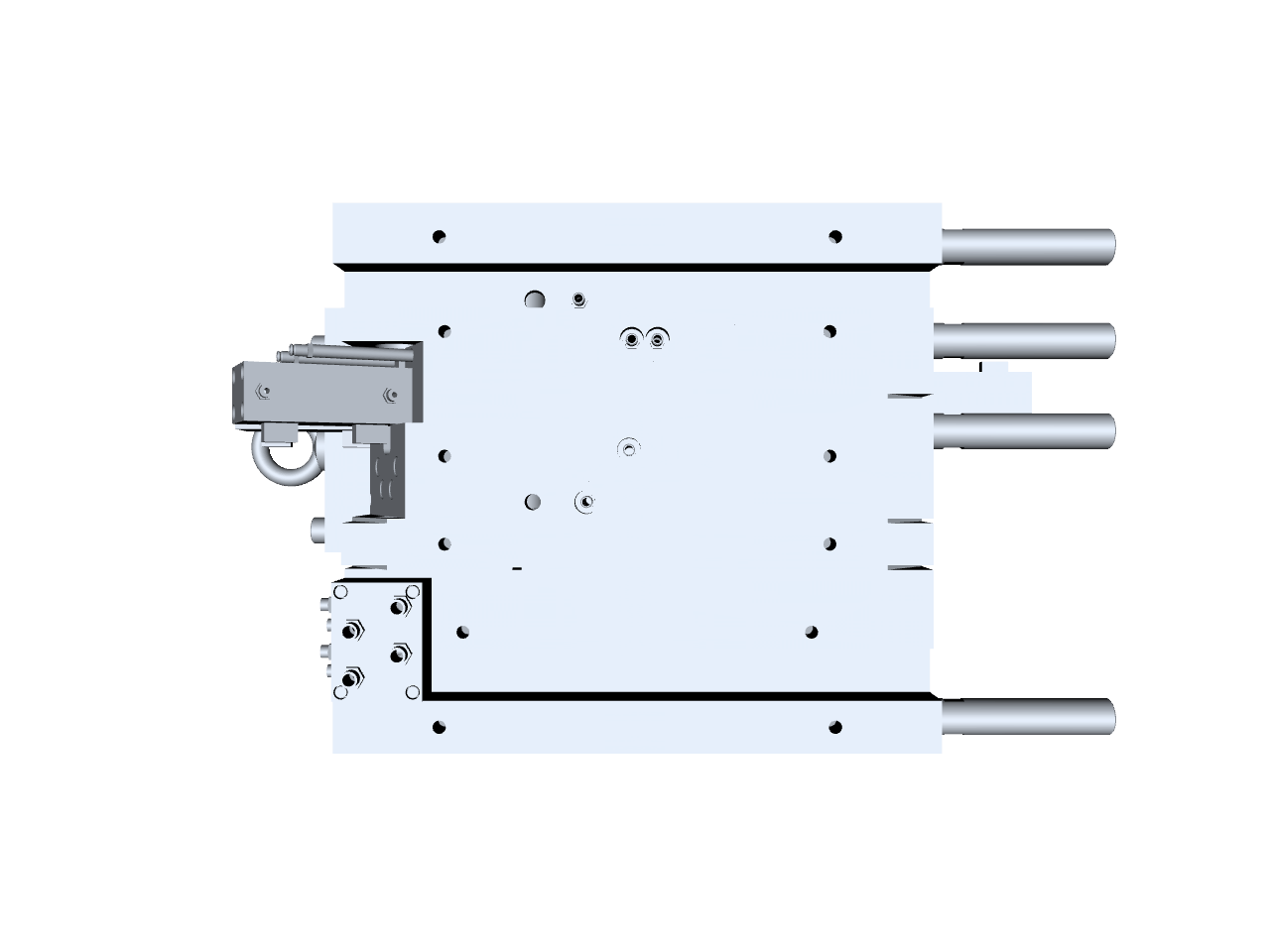 Przekroj YZ lewy — suwaki, mechanizmy boczne
